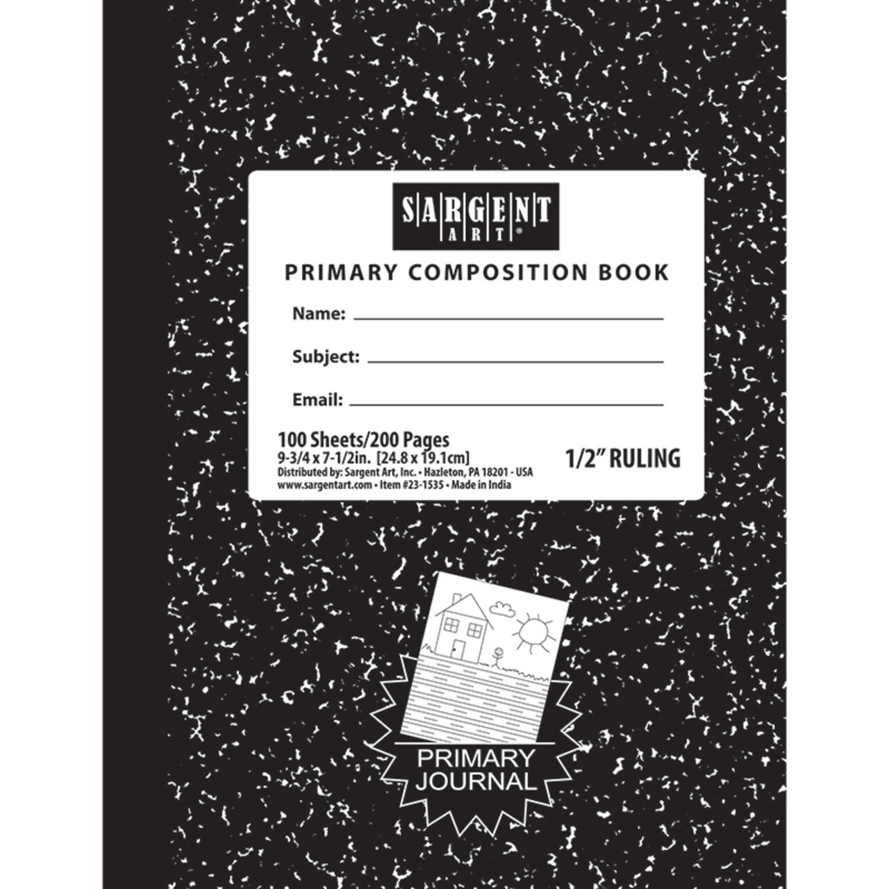 Primary Wide Ruled Composition Hard Cover Notebook, 7.5" X 9.75", 100 Sheets